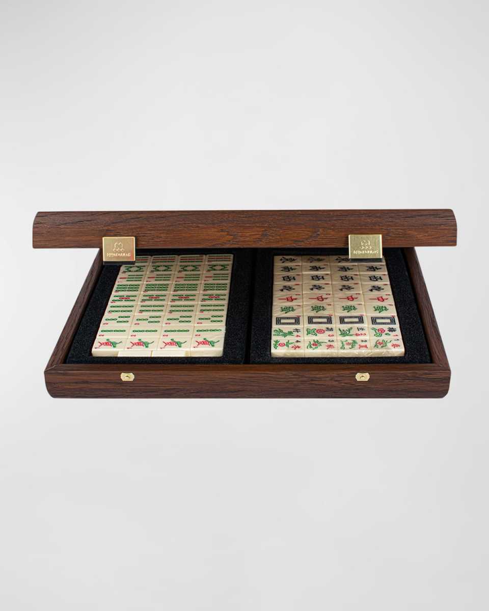 Mahjong Tiles in Dark Brown Straw Case